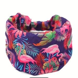 Flamingo Headband Wide Pink and Blue Elasticized